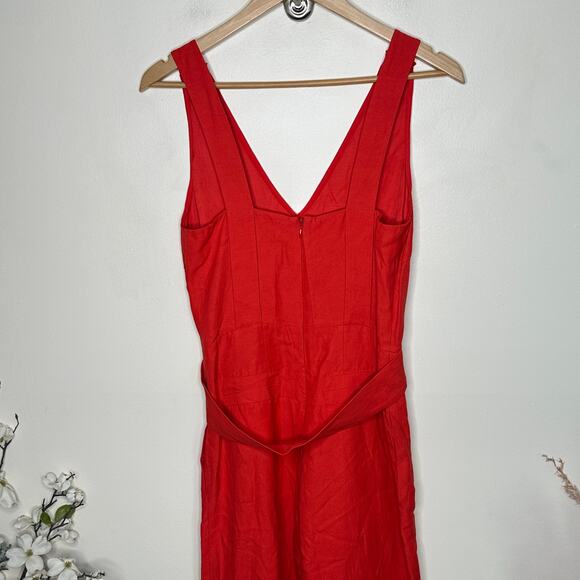 DEREK LAM 10 CROSBY x INTERMIX Linen Wide Leg Jumpsuit Red Sz 4 {G8} - Picture 4 of 8